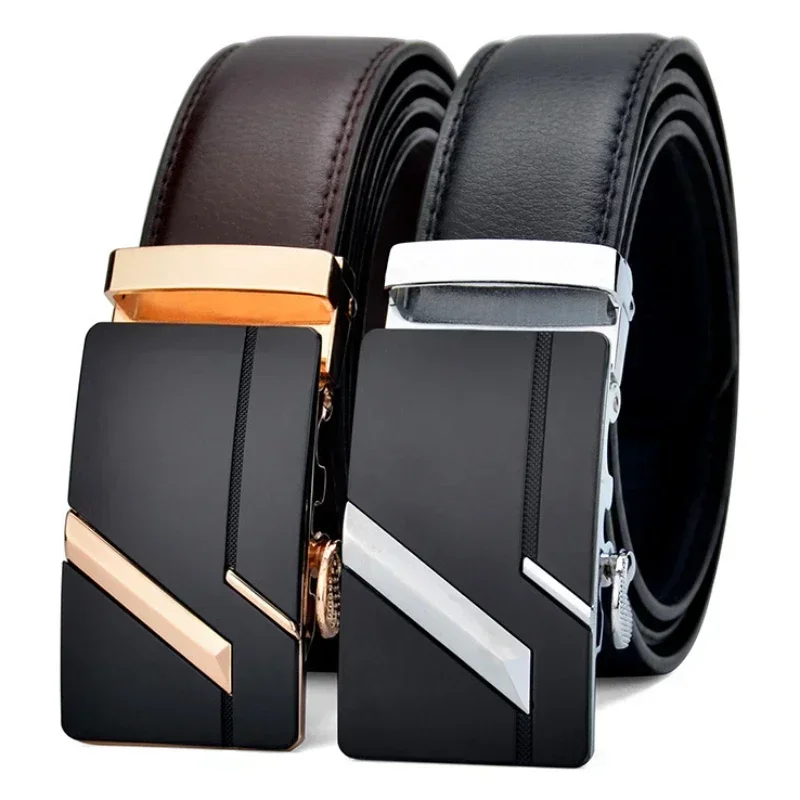 Men's Leather Belt with Metal Automatic Buckle – 130cm