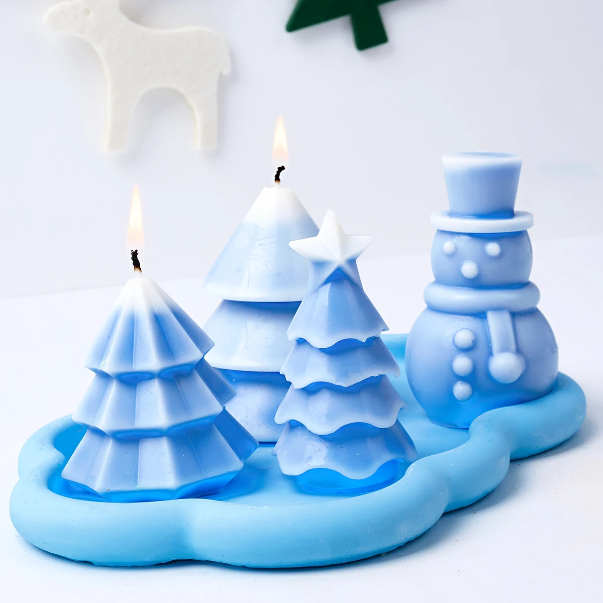 4 Stampi In Silicone 3D Natale – Albero, Pupazzo Di Neve Per Candele, Sapone, Resina, Fai Da Te - 2