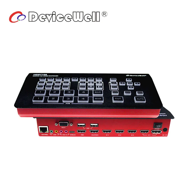 

Супер мини-переключатель DeviceWell HDS7105 V2021, 4 HD-MI + 1 DP вход, 5 каналов, 1080P OBS, потоковый HD-видеопереключатель SDI
