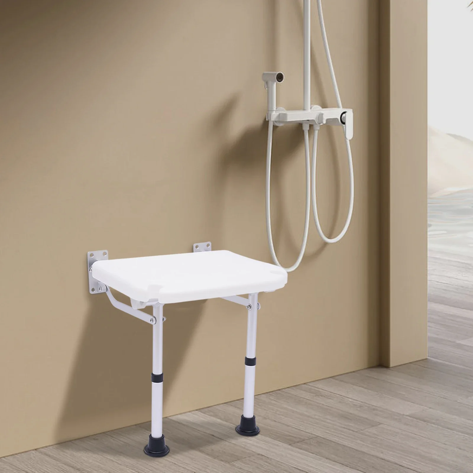 Wall Mounted Shower Seats Folding Shower Bench Bathroom Chair Stool with Non-slip Feet Drainage Holes for Elderly Disabled