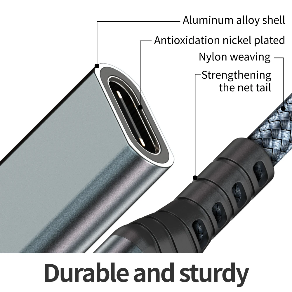 USB C 연장 케이블(20Gbps/240W/3.3Ft), iPhone MacBook iPad Dell XPS용 USB 3.2 Type C 3.1 남성-여성 연장 충전 케이블