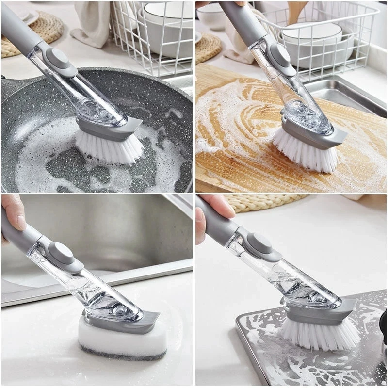 Brush Sponge Kitchen Handle Long Cleaning Dish Dishwashing Cleaner 2in1  Tools