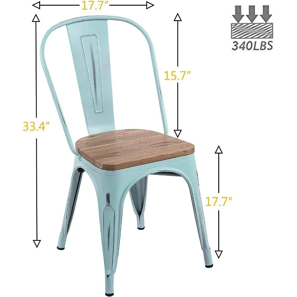 Metal Chairs with Wooden Seat Modern Industrial Distressed Indoor Outdoor Metal Kitchen Dining Room Chairs Set of 4