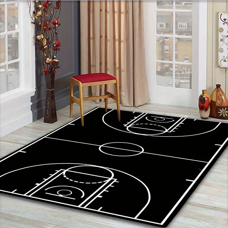 1pc Black Basketball Court Pattern Printed Floor Rug Bohemian Carpet Hallway Kitchen Soft Mat Washable Outdoor Rug floor mat,decorative carpet