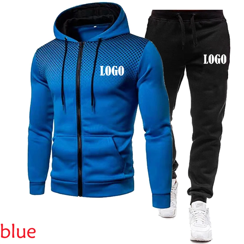 New Hoodie Set Fashion Double Zipper Hoodie Mens Tracksuit Sports Wear Pullover Sweatershirt Suits/Sets Hoodies+Pants
