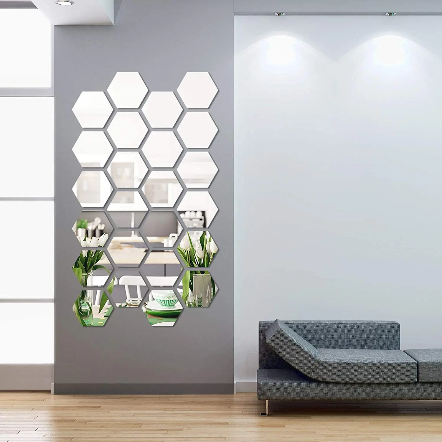 Pegatinas de pared de espejo, 12 piezas Adhesivo de espejo extraíble DIY  Acrílico Decoración de pared Azulejo de espejo Pegatinas de pared de espejo  hexagonal para sala de estar Dormitorio Espejo (Pl