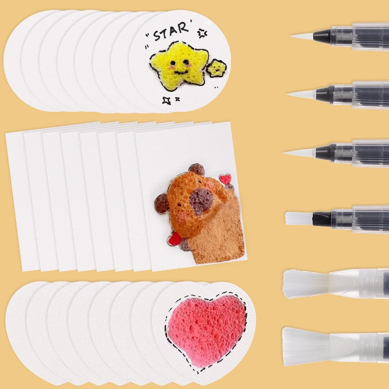 5/100Pcs 3D Drawing Magic Canvas Sponge with Water Brush DIY Art Foam Texture Painting Paper Kids Birthday Party Christmas Gifts