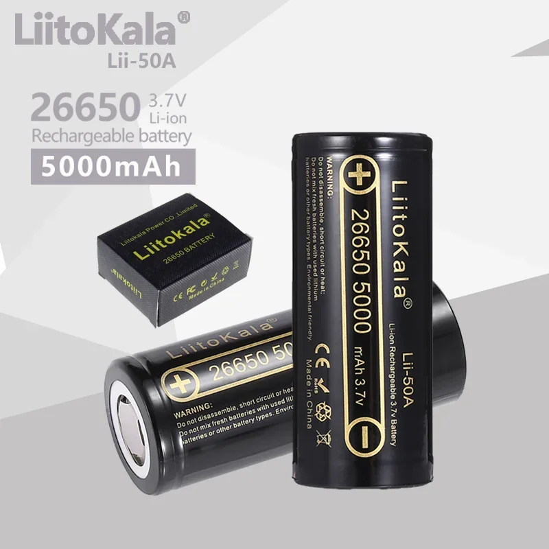 Liitokala Lii-50A 26650 5000Mah Batteria Al Litio 3.7V 5000Mah 26650-50A Batteria Ricaricabile Adatta Per Flashligh