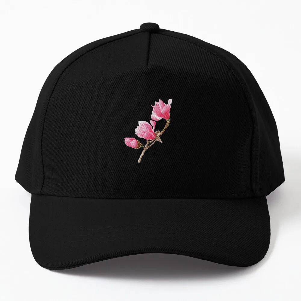 

Pink magnolia flower Watercolor Painting Baseball Cap Rugby black Vintage Beach Outing funny hat Men's Baseball Cap Women's