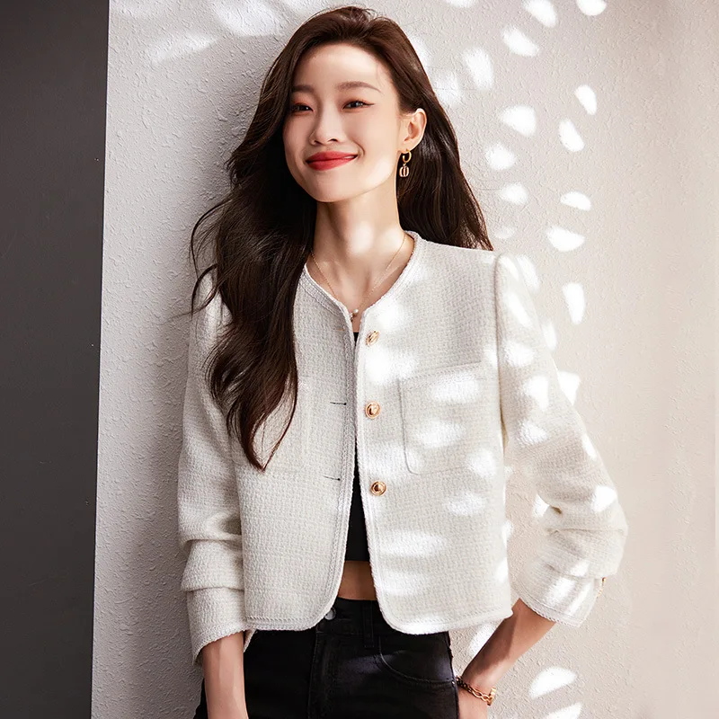 High quality blazer for women short jacket single breasted new spring 2024 elegant fashion clothes - black white