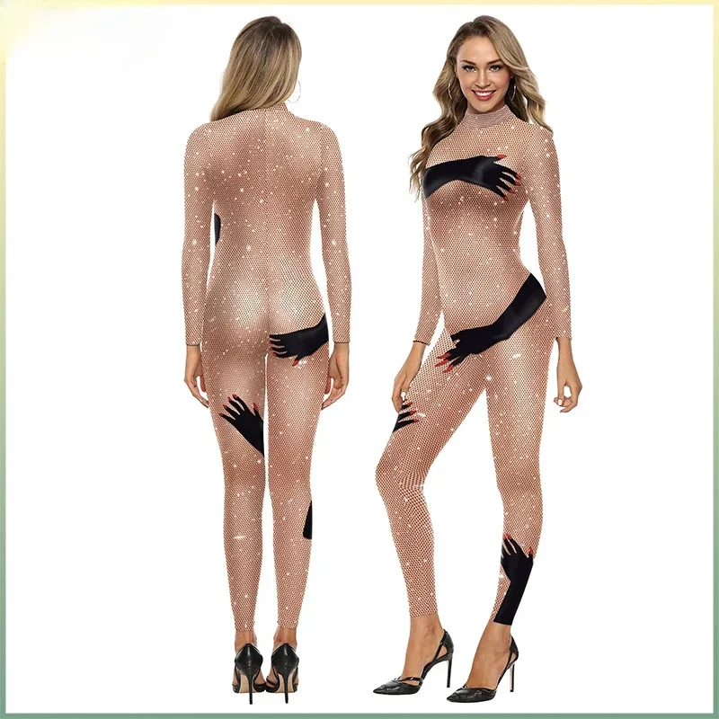 

2023 New Hallowmas Costume Sexy Women's Stage Performance Tights Fashion Digital Printing Full Body Jumpsuit Carnival Party