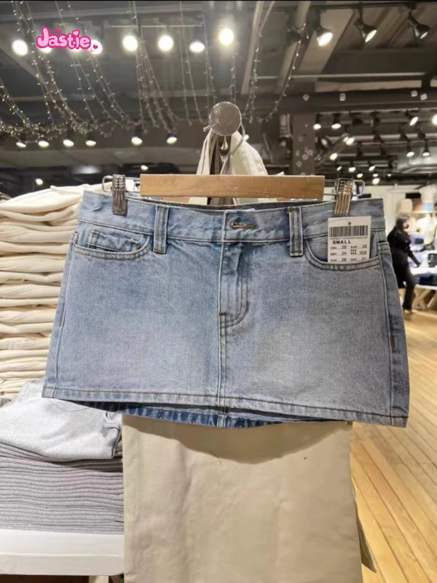 Casual Women Blue Denim Mini Skirts Summer Vintage High Waist Pockets A-line Skirts Female Y2k Streetwear Slim Bottoms 2024