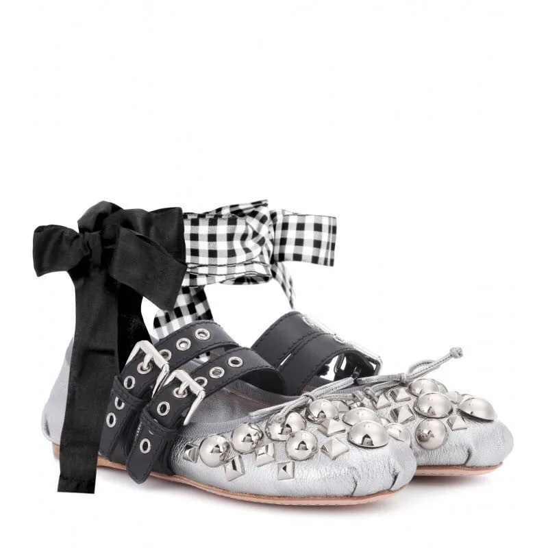 2024 Summer New Fashion Bowknot Lace-up Rivet Soft Bottom Shoes Punk JK Sweet Cute Elegant All-Match Casual Y2k Shoes for Women