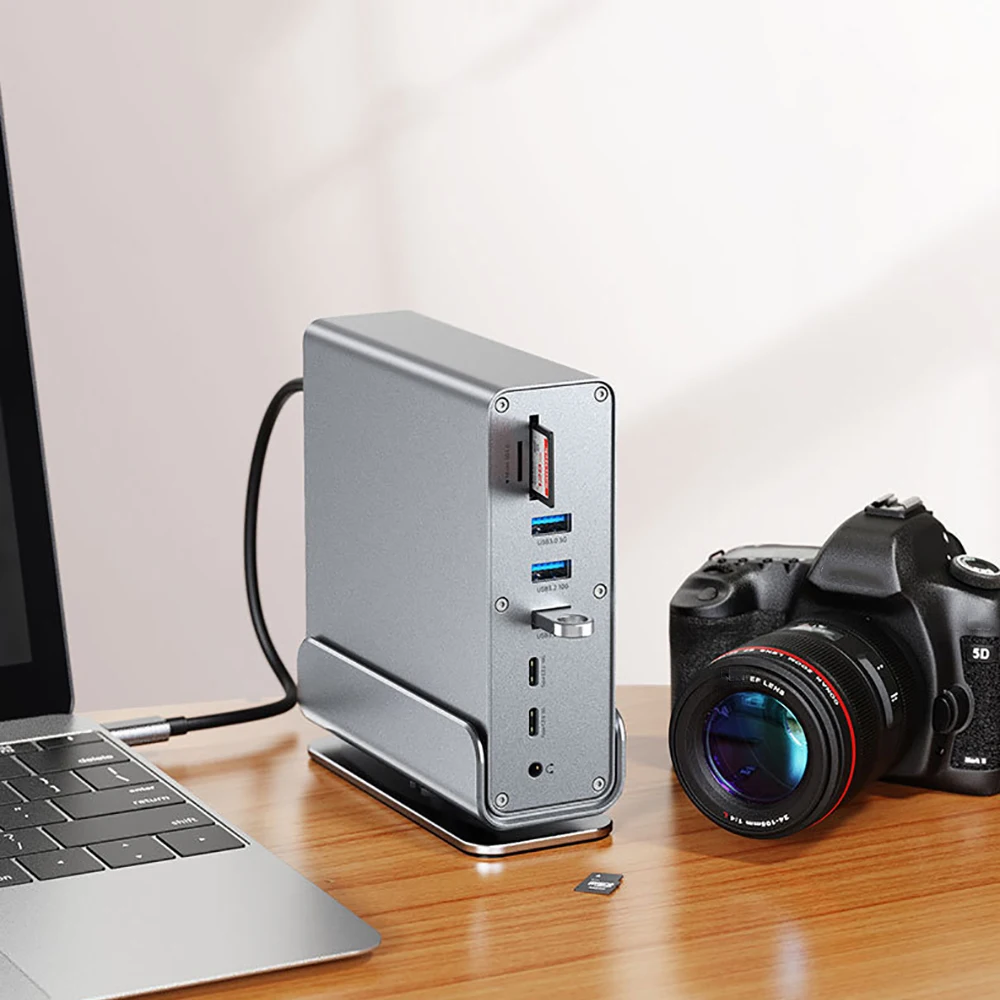 Vertical Docking Stations 15-in-1 USB Docking Station TYPE C Hubs with Triple Monitor HDMI 4K60Hz/RJ45 1000M/USB3.0/PD100W