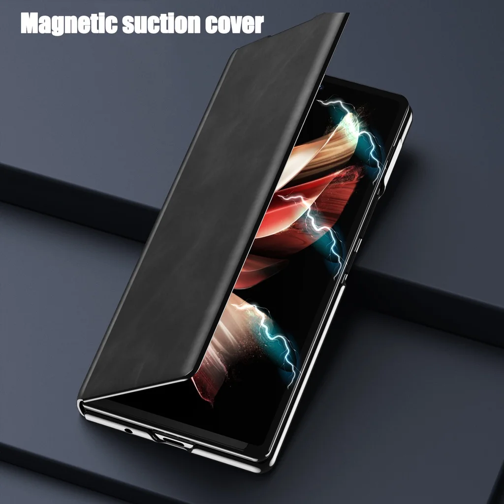 For Vivo X Fold 2 Case Magnetic Lychee Pattern Plain Leather  Case for Vivo X Fold2 Hard Shockproof Protection Back Cover