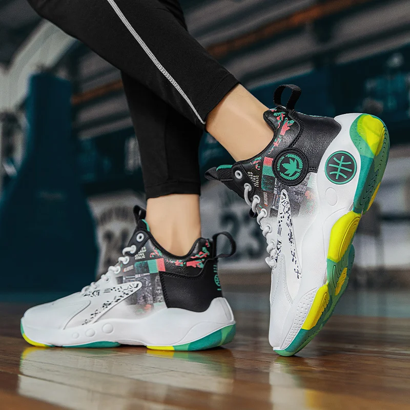 Fashion Printed Basketball Shoes for Men Breathable Men's Sports Tennis Shoes Street High Top Basketball Training Sneakers Men