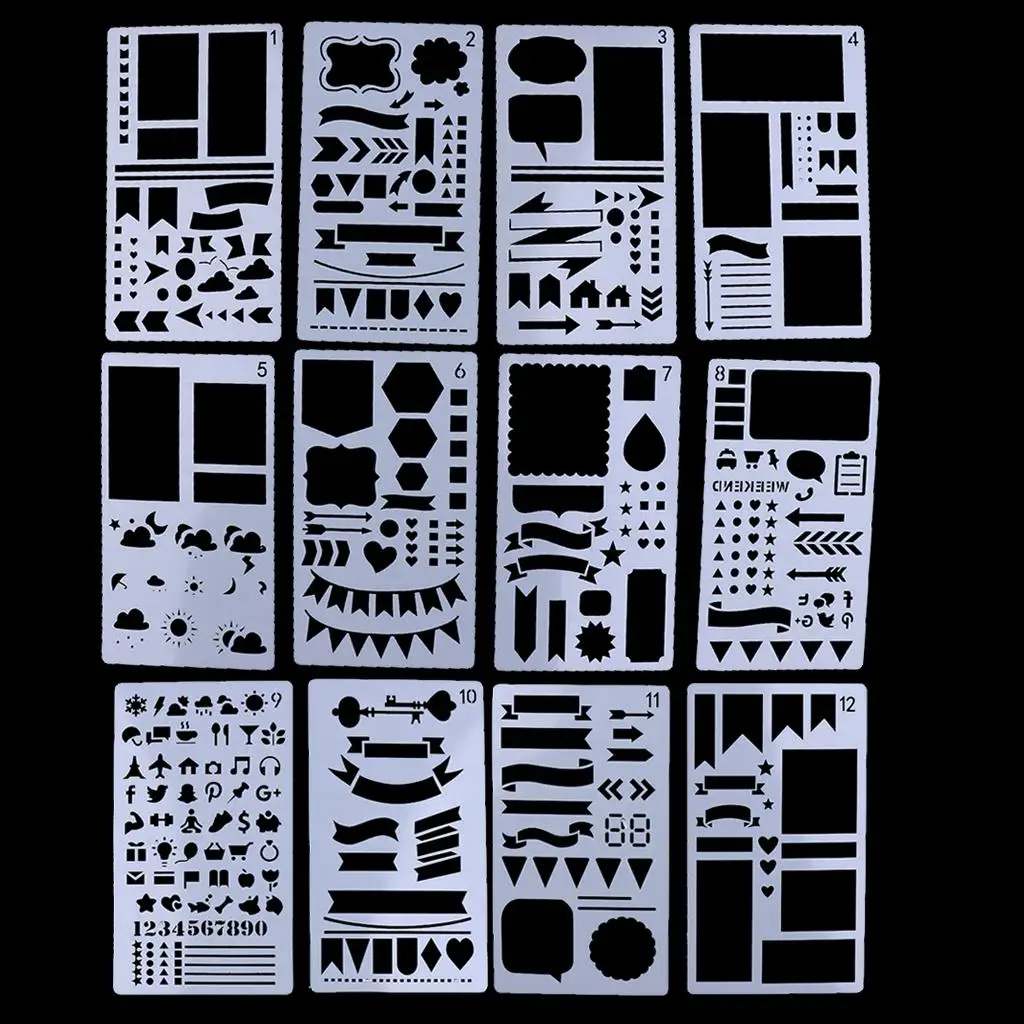 

12 Stencil Drawing Template Stencils for DIY Planner Diary