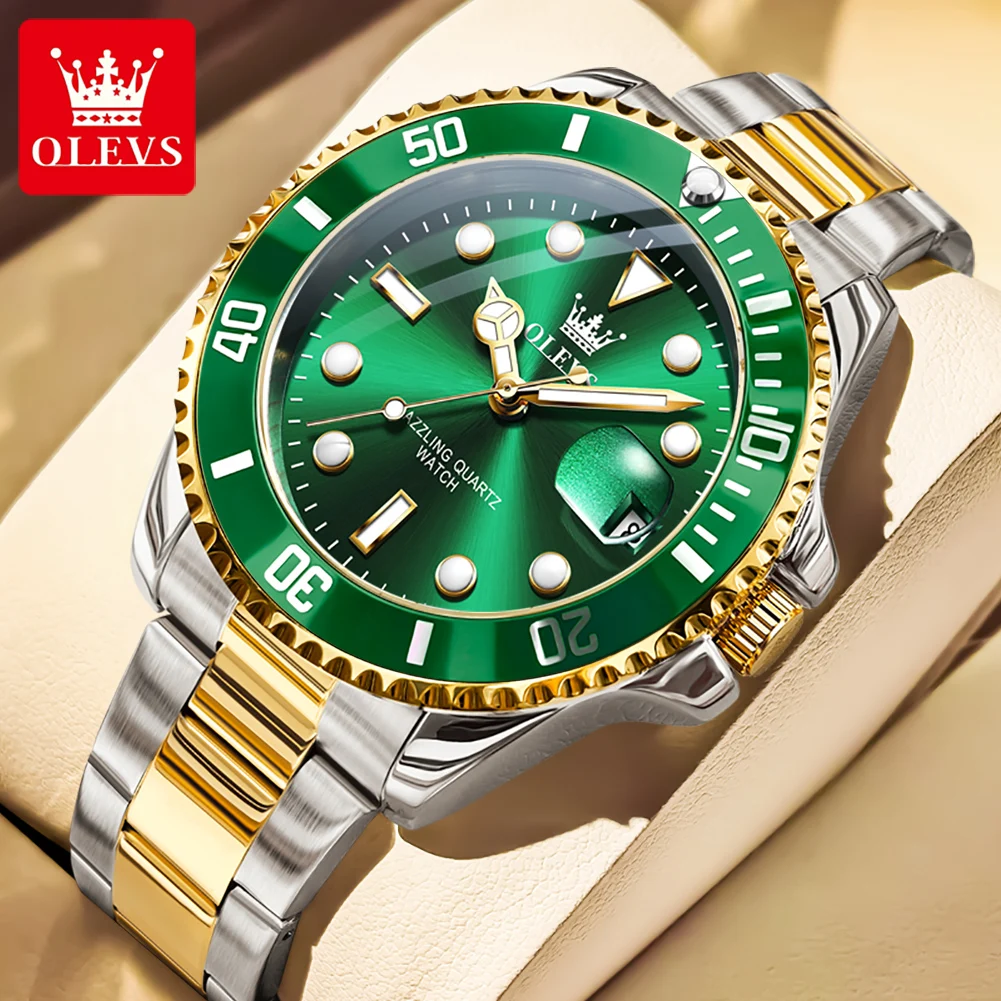 Quartz Watch For Men OLEVS 5885 Stainless Steel Calendar Luminous Sport Wristwatch