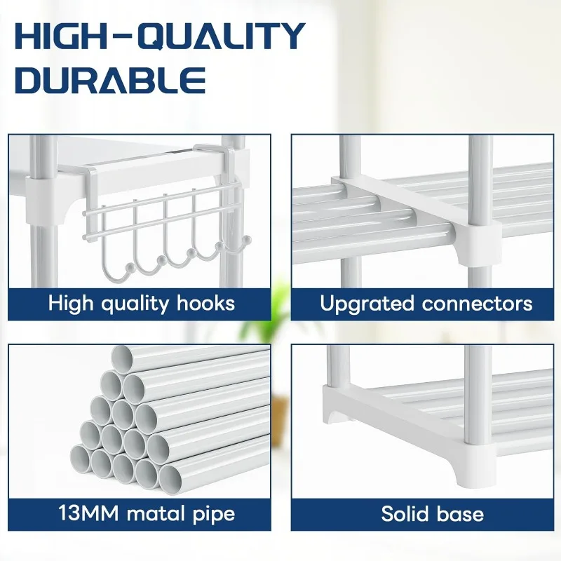 8 Tier Large Shoe Rack, Tall Metal Shoe Organizer, Storage Rack for Entryways, Closets and Garages
