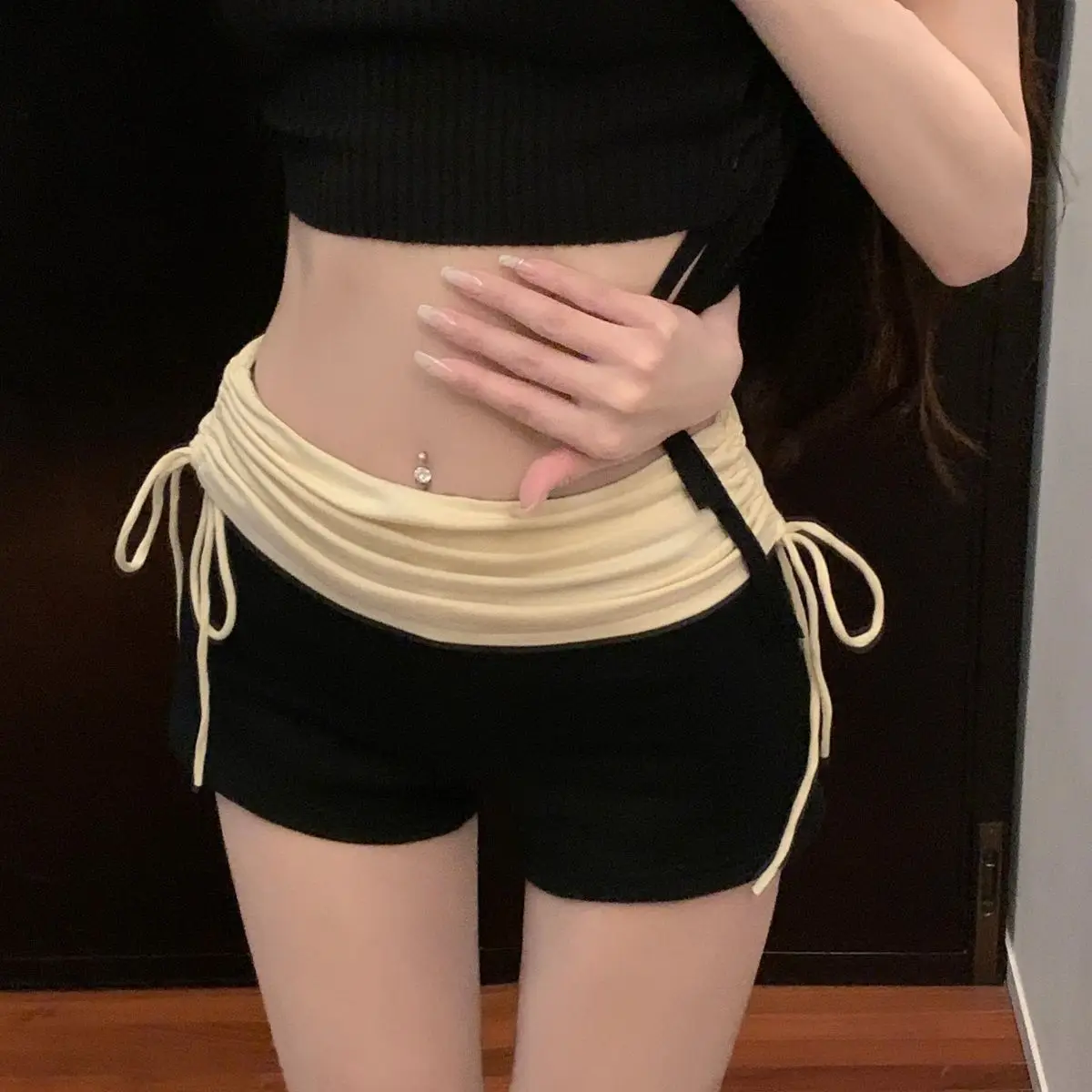 Sexy Shorts Women Drawstring Bandage High Waist Contrast Spring Summer Hot Shorts Fashion Casual Ladies Streetwear