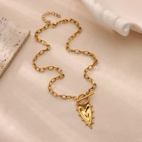 Collier Punk avec pendentif en forme de cœur pour femmes, couleur or, boucle OT en acier inoxydable, chaîne de cou perlée, ras du cou, accessoires de bijoux Y2K 4