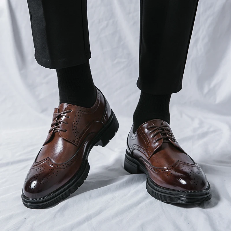 Brown Handmade Leather Men Oxford Shoes Black Leather Man Formal Classic Brogue Business Shoes Chaussure Homme