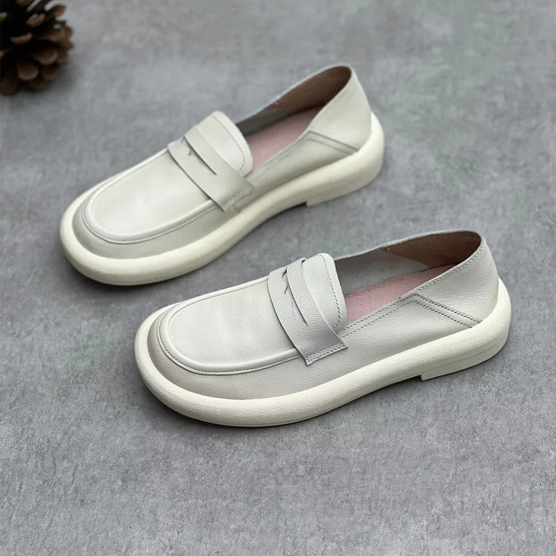 Retro Style Handmade Shoes All Leather Flat Bottomed Women's Shoes Loafers Cowhide Shoes  Mother's  Elderly Shoes 6