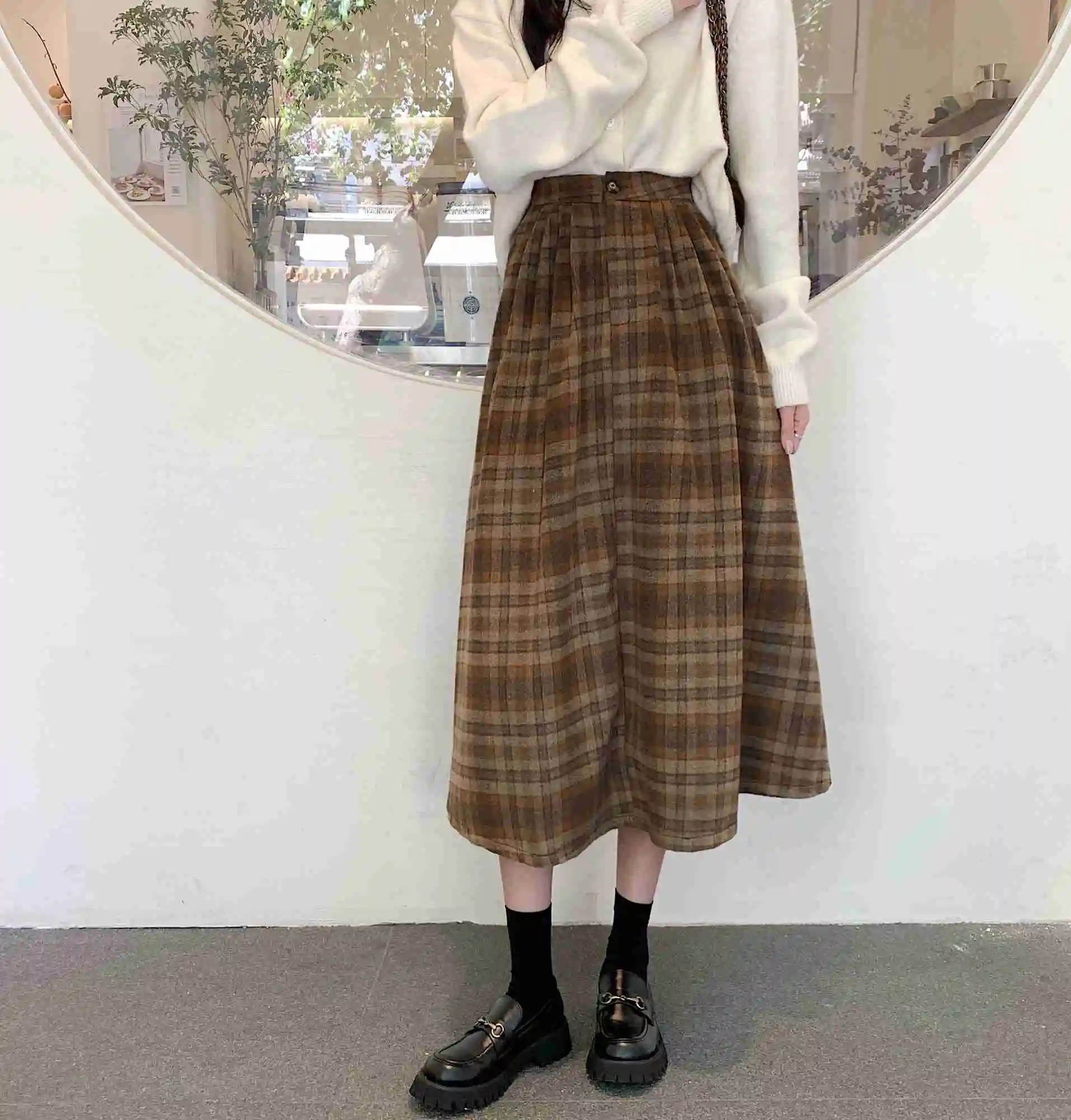 New Skirt Fashion Casual Women Vintage Plaid Elegant Elastic High Waist A-line Office Harajuku Streetwear Midi Skirt 2022 long skirts
