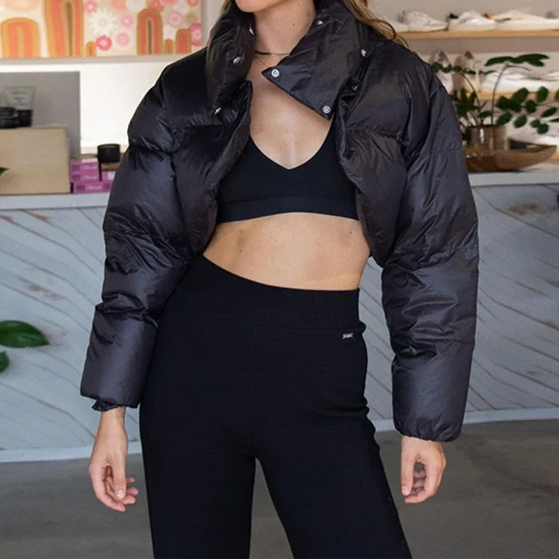 2023 New Crop Covered Button Turtleneck Thick Warm Jackets Women Winter Casual Solid Slim Irregular Jacket Overcoat Streetwear