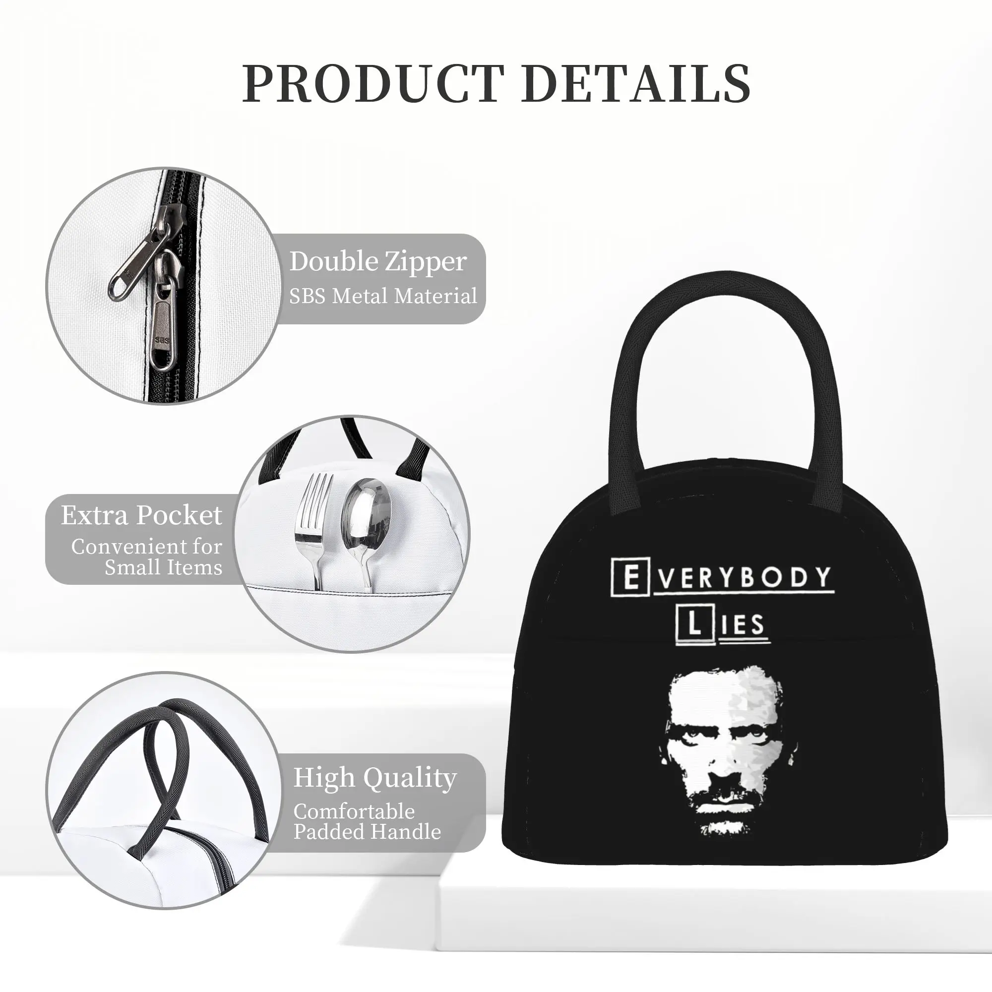 모든 사람은 거짓말을 한다 Dr Gregory Insulated Lunch Bags 대용량 하우스 Md 재사용 가능한 쿨러백 토트 도시락 가방 음식 핸드백