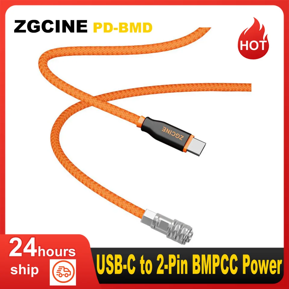 ZGCINE D-Tap To Lemo 2Pin Power Cable - 60cm Orange Braided Cable For RED/ARRI/SONY Cameras
