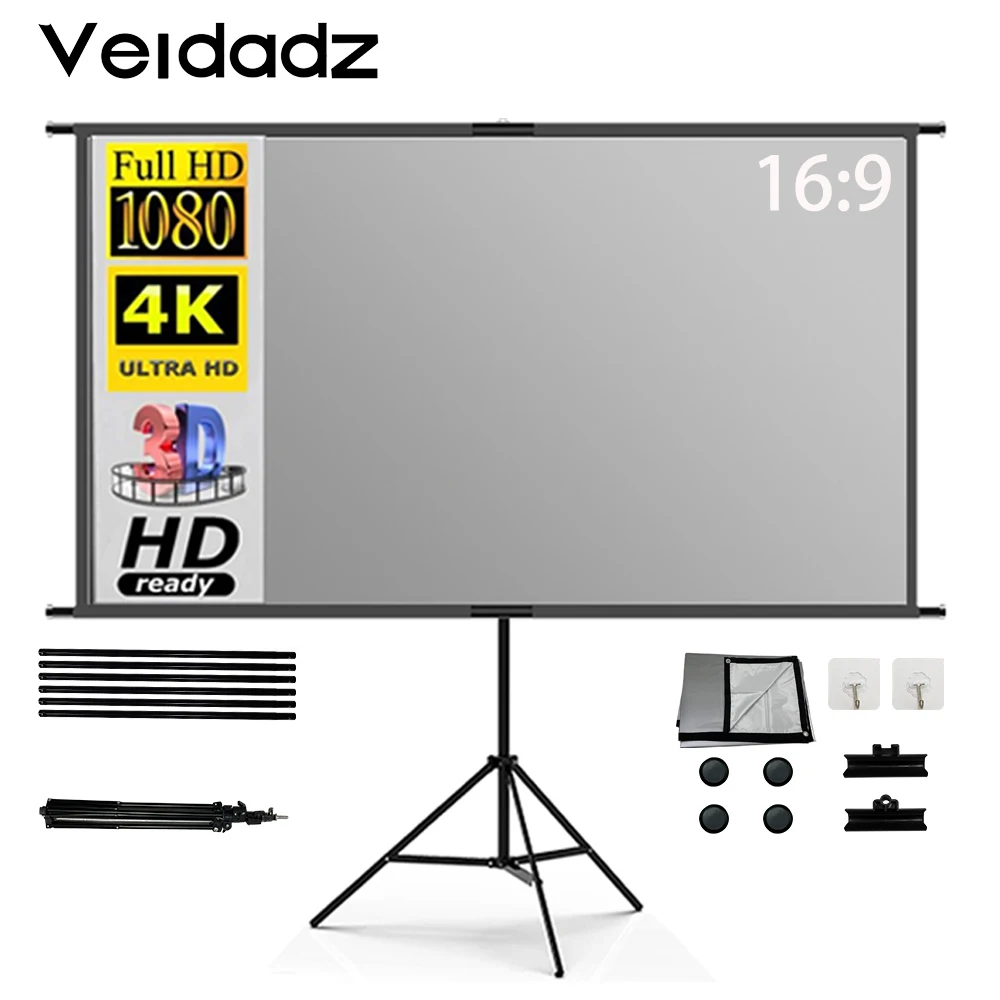 

VEIDADZ Projector Screen With Stand Grey Anti-Light 160°Viewing Angle 60 84 100 120inch Indoor Outdoor Bracket Projection Screen