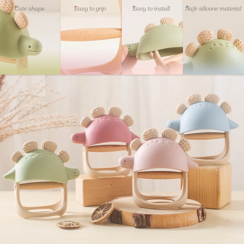 Baby Silicone Dinosaur Glove Teether Toys BPA Free Silicone Removable Nursing Teething Toys Newborn Chew Teething Toys Gift 2