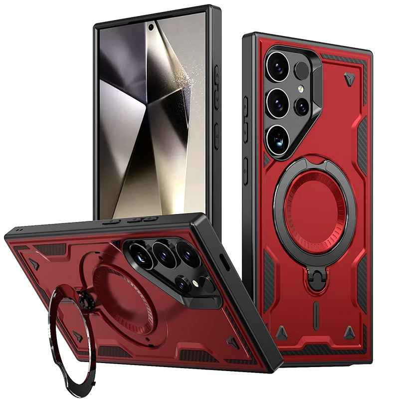 Magsafe Magnetic 360° Rotating Metal Car Bracket Phone Case - Durable Armor Design with Hard PC & Soft TPU Back Cover