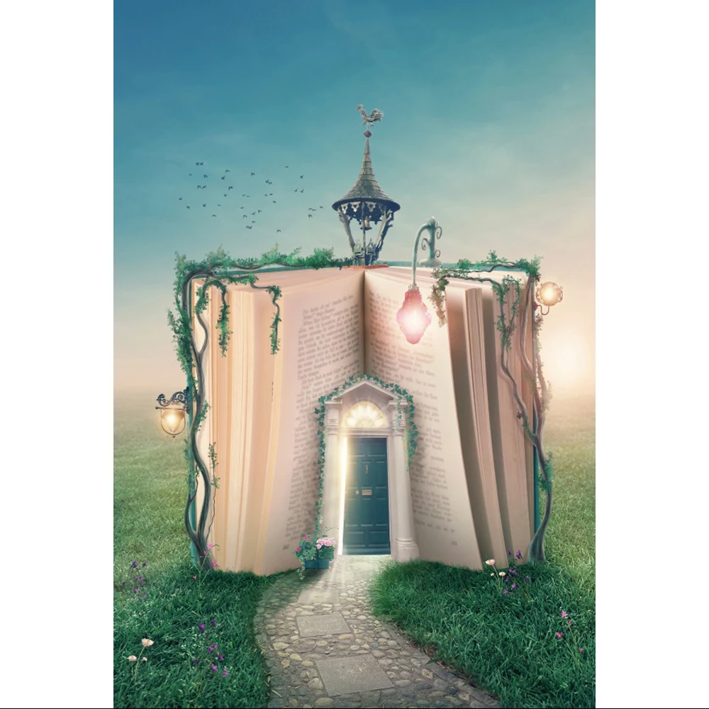 

Laeacco фантастические волшебные книги фон зеленый луг дорога к Фэнтези Baby Shower День рождения портрет фотографии фон