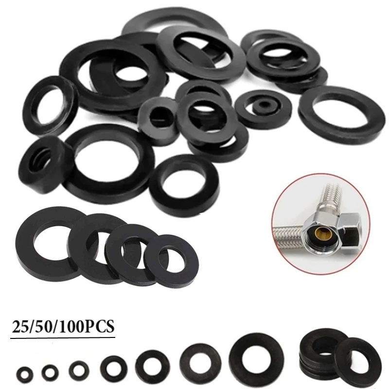 

25/50/100pcs M3 M4 M5 M6 M8 M10 M12 Black Plastic Rubber Flat Washer Plane Spacer Insulation Gasket Ring For Screw Bolt