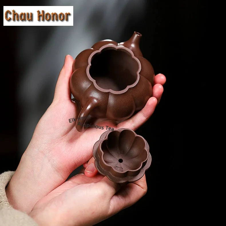 160ml Creative Yixing Purple Clay Teapots Handmade Rib Wendan Pot Raw Ore Mud Kettle With Infuser Chinese Zisha Tea Set Gift