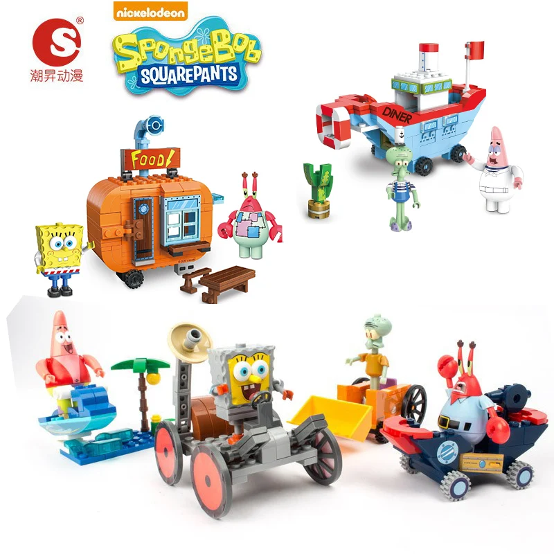 Cartoon Spongebob Squarepants Building Block Kit Bikini Bottom Krusty Krab Model Bricks Patrick Star Set Regali Di Natale Giocattoli