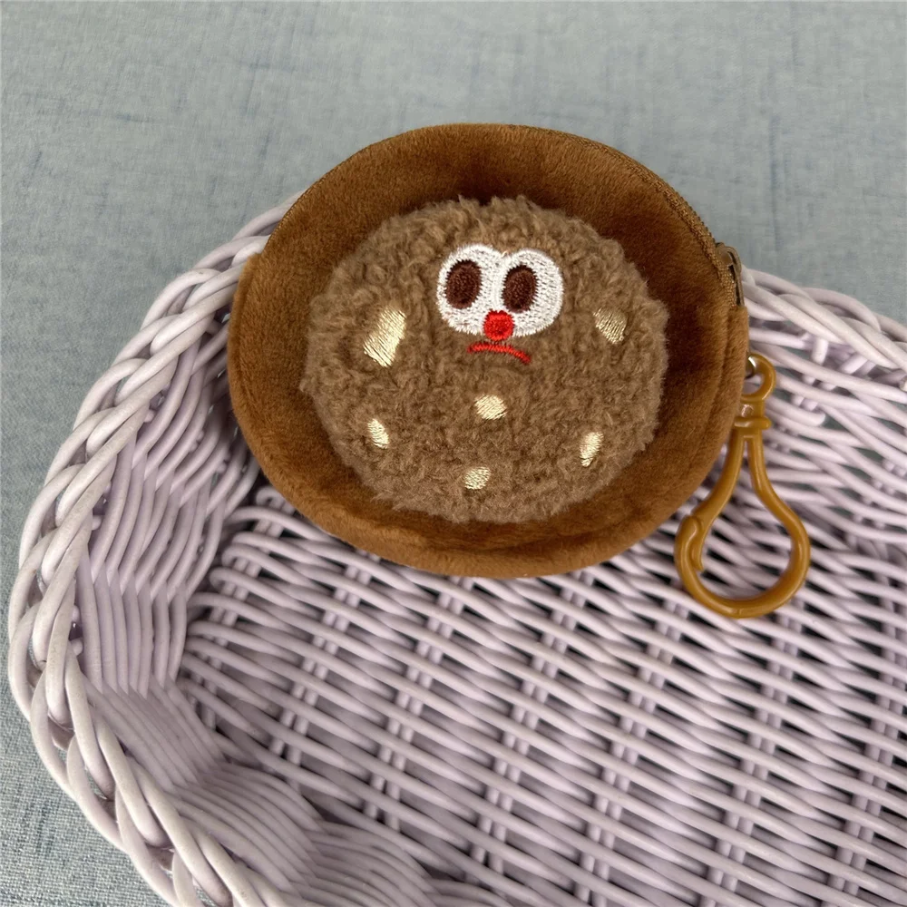 3가지 색상, 8CM 쿠키 디자인 플러시 동전 지갑, 플러시 장난감 지갑