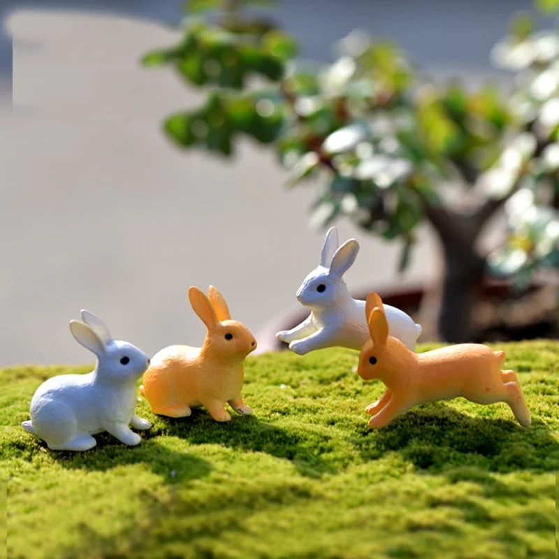 4PCS Rabbit Ornament Miniature Figurine Fairy Garden Decor Home Decoration Micro Landscape Terrarium Gift