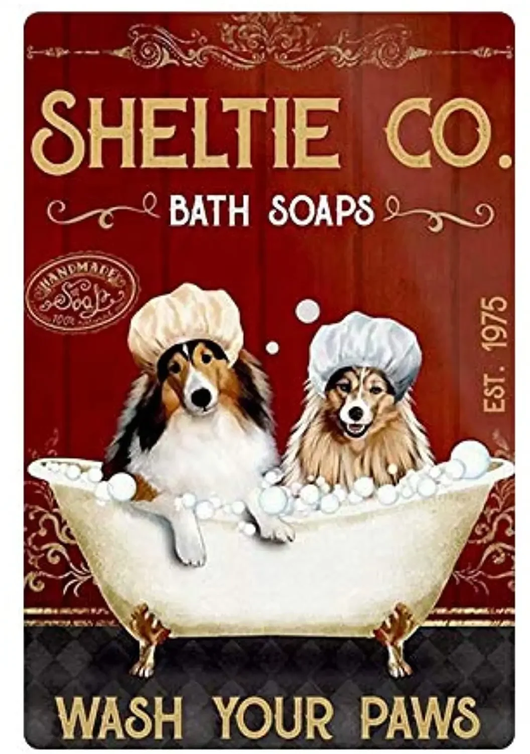 

Металлический жестяной знак для ванной комнаты, мыло для ванной комнаты Sheltie, вымыть лапы, металлический жестяной знак для ванной комнаты, металлический жестяной знак