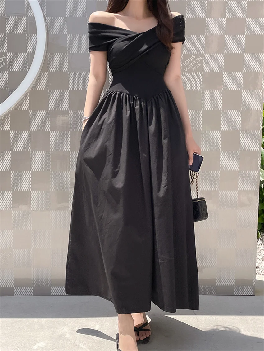 

Alien Kitty 2024 Wedding Long Dress Women Elegant Slim Short Sleeve Sweet Girl New Off Shoulders Sexy Summer Vacation Chic Party