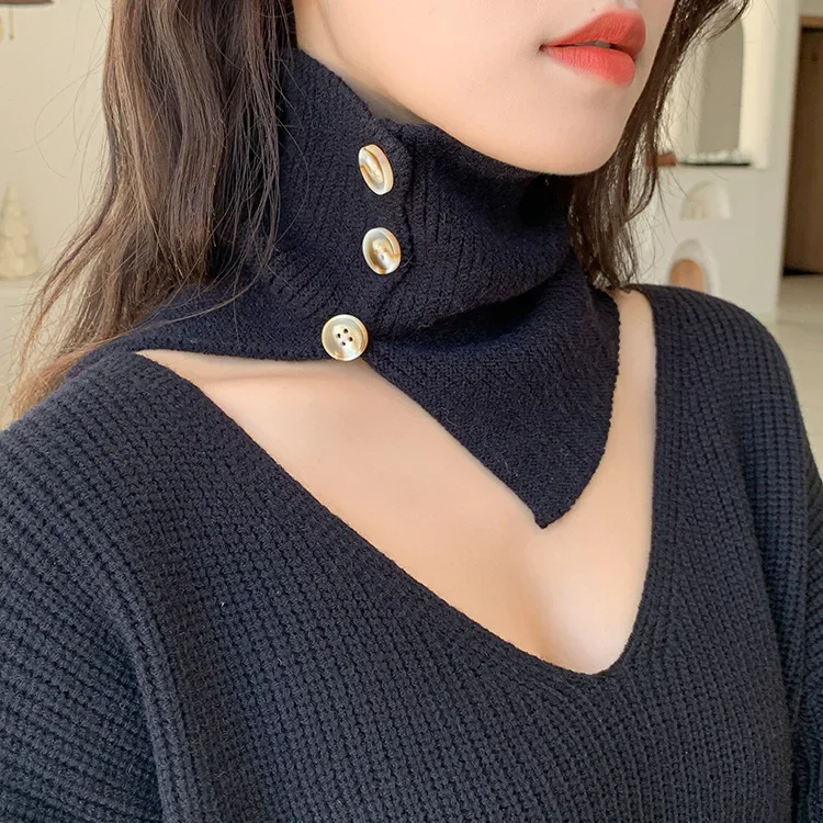 Women Winter Warm Solid Button Knit Neck Warmer Circle Outdoor Wrap Cowl Loop Snood Shawl Vacation Ski Climbing Scarf for Women