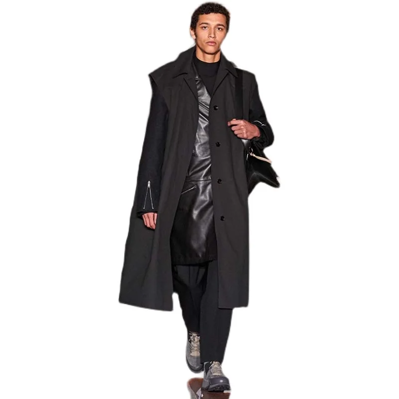 Men's Long Casual Vest Fashion Urban Trend Sleeveless Loose Lapel Large Loose Solid Color Versatile Long Vest Coat 5