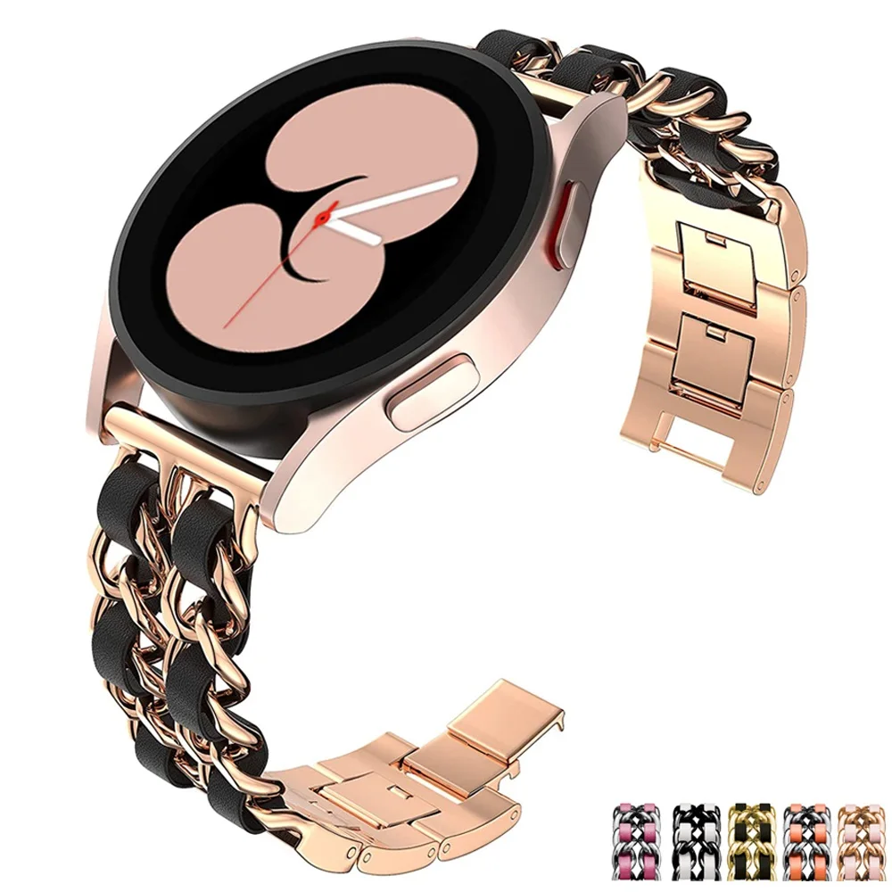 

20mm 22mm Band for Samsung Galaxy Watch 4/Classic/46mm/42mm/active 2 Gear s3 Leather+Metal bracelet Huawei GT/2/GT2/3 Pro strap