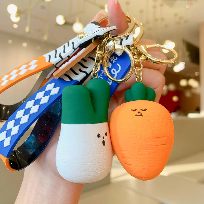 Creative Vegetable Keychain Cute Anime Car Key Chain Garlic Carrot
