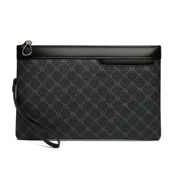 Luxury Designer Men's Leather Clutch Wallet and Phone Handbag - 30cm x 19cm x 2cm (Black)