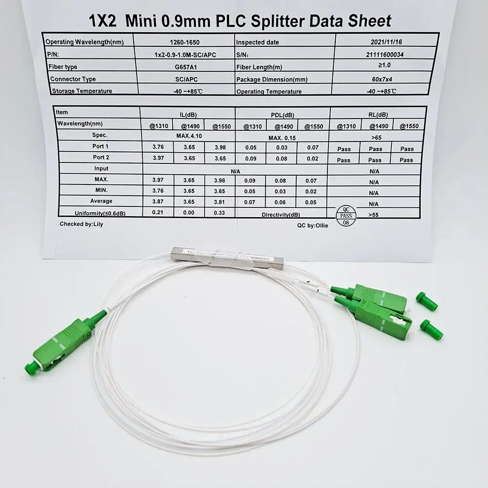 

Free Shipping ​10pcs/lot Splitter 1X2 1X4 1X8 1X16 1X32 PLC SC/APC Fiber Optic Single Mode 0.9mm G657A1 1m PVC
