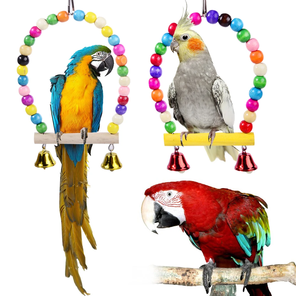 Bird Swing Toy Wooden Parrot Toys Hanging Ring Stand Playstand Cage Playground for Budgerigar Cockatiel Parakeet Bird Supplies 2