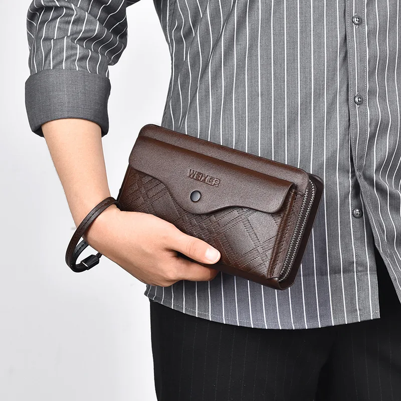 

Men'S Clutch Bag PU Leather Pouch Zipper Long Wallet Passcard Square Holder Phone Pouch Hand Porter Necessaire Bag Male Designer